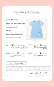 Detailed chart for girls cotton dress showing fabric specs and washing instructions