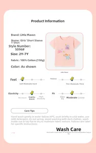 Détails du tissu 100% coton et broderie chat rose sur le t-shirt pour filles