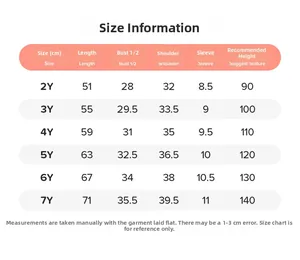 Guide des tailles pour robe d'été en tulle pour filles de 2 à 7 ans en cm