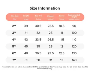 Tableau des tailles pour ensemble t-shirt d'été fille du 2 ans au 7 ans avec mesures