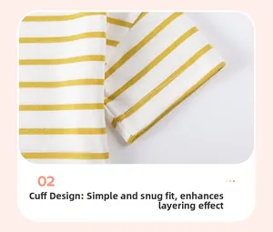 Detail of yellow and white striped knit cotton sleeve showing high quality stitching