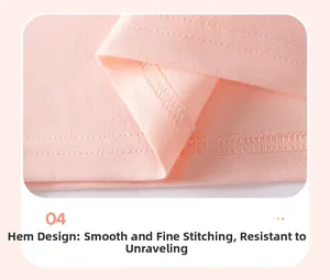Gros plan sur l'ourlet du t-shirt rose montrant les détails de couture double aiguille