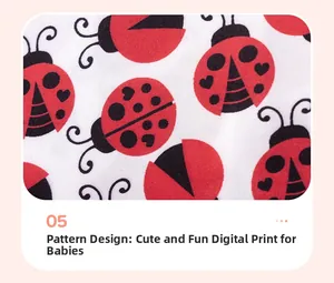 Detail of digital ladybug print on cotton summer dress fabric with high definition