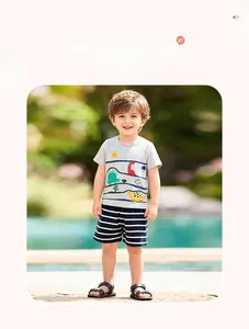 Sommer-Set für Jungen mit grauem T-Shirt, Cartoon-Dinosaurier-Print und gestreifter Hose