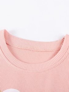 Robe en coton rose pour fille en maille côtelée douce avec encolure ronde confortable