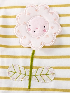 Toddler girl cotton t-shirt with ginger yellow stripes and cute floral applique