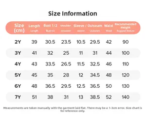 Size chart for boys' two-piece summer set showing measurements from 2Y to 7Y sizes