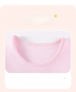 Close-up of pink cotton knit neckline with ribbed edging and high elasticity fabric