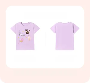 T-shirt violet à manches courtes pour fillettes avec motifs de chats, vues avant et arrière