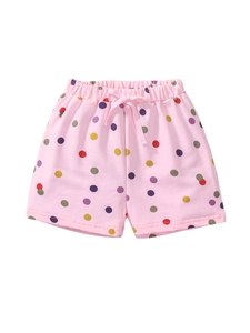 Short rose en coton pour fille avec pois colorés et taille élastique pour l'été