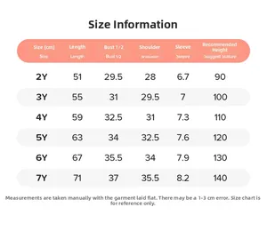 Detailed size chart for girls summer tulle dress with measurements and age recommendations