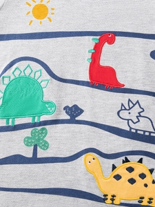 Kinder-Set in Grau mit bunten Cartoon-Dinosaurier-Stickereien und Textildrucken