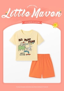 Ensemble d'été pour filles avec T-shirt jaune à dessin animé et short orange vif