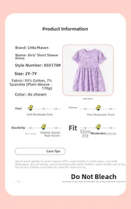 Detail of purple cotton dress with heart print showing fabric 93% cotton 7% spandex