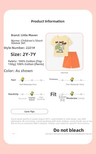 Guide détaillé des tailles et tissus pour ensemble fille 100% coton avec motif éléphant mignon