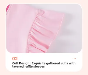 Detail of pink cotton sleeve with decorative ruffled edges and delicate stitching texture