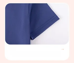 Detailed close-up of navy blue short sleeve cuff with high-quality double stitching finish