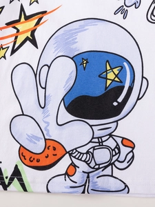 White cotton boys t-shirt with cute cartoon astronaut and stars graphic print