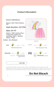 Détail du t-shirt fille arc-en-ciel et jupe en tulle avec infos sur les tissus