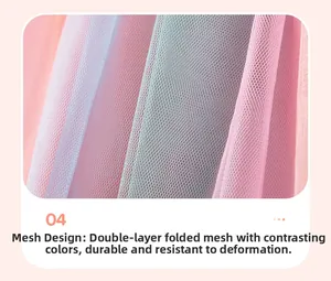 Detailed macro view of multi-layered pastel mesh fabric for girls' summer tulle dress