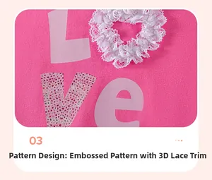 Détail de robe rose pour enfant avec motif LOVE en dentelle et accents de strass