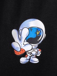 Boys black knit t-shirt featuring detailed astronaut graphic with starry sky helmet