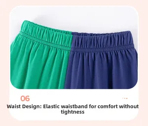 Close-up of boys knit shorts showing elasticated contrast color waistband design