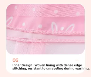 Detail of pink cotton lining with white polka dots and fine stitching on girl's dress