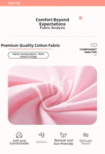 Détail du tissu rose 100% coton montrant la texture douce et l'analyse du poids 150g