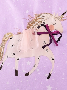 Mädchen Sommerkleid mit Einhorn-Stickerei, rosa Tüll-Details und goldenem Glitzerprint
