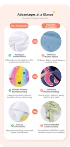 Détail comparant la qualité du coton doux et la finition de l'imprimé arc-en-ciel