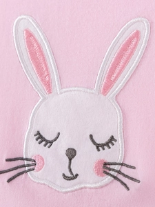 Pink knit cotton dress for girls featuring a cute cartoon rabbit embroidery detail