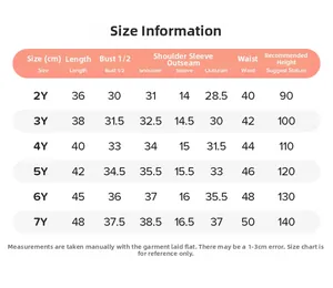 Detailed size chart for girls summer floral clothing set ranging from 2Y to 7Y