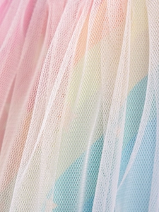 Girl's summer princess dress featuring a rainbow gradient mesh tulle with fine honeycomb texture