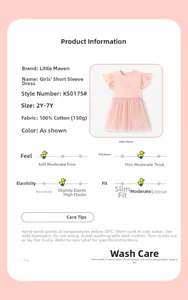 Detailed fabric chart for girls pink cotton tutu dress with ruffle sleeves and mesh skirt