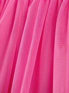 Robe de princesse rose pour filles en tulle à manches courtes avec détail en maille
