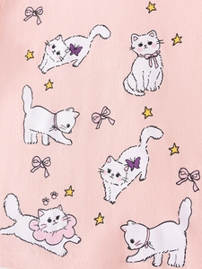 Mädchen Sommer-Set aus rosa Baumwolle mit niedlichem Cartoon-Katzen- und Schmetterlingsprint