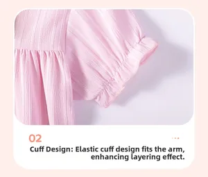 Detail of pink ruffled elastic cuffs on summer dress with vertical crepe texture fabric