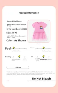 Vue détaillée de la robe rose en coton pour filles avec imprimé chat et jupon en tulle