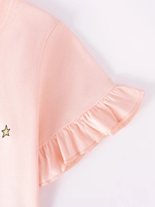 Rosa Mädchen T-Shirt aus Baumwolle mit Rüschenärmeln und gelbem Stern-Aufdruck