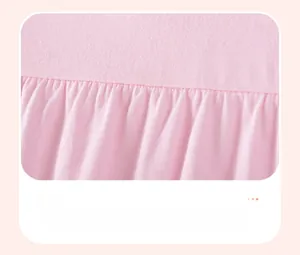 Close-up of pink pleated cotton fabric details and fine stitching on girl's summer set