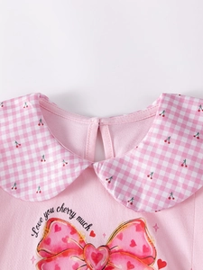 Robe été en coton rose pour fille avec col Claudine et motif imprimé de cerise