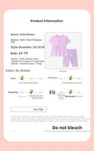 Détails de l'ensemble fille en coton violet à motif de cœur avec fiches matières