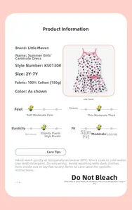 Detail chart of 100% cotton summer girls strap dress with colorful hearts and pink bow
