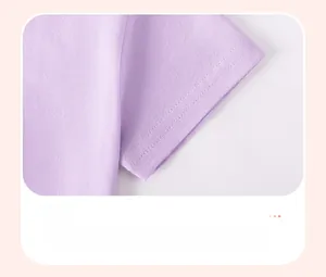 Detailed close-up of light purple cotton T-shirt sleeve with durable double-needle stitching