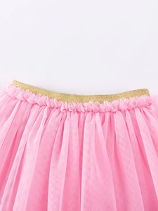 Jupe tutu en tulle rose pour filles avec une taille élastique dorée scintillante