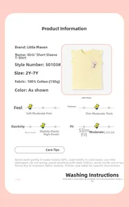 Close-up of yellow cotton girl's T-shirt with cute pink bunny print and ruffle details