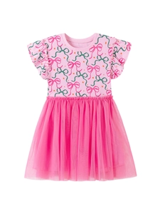 Robe rose pour filles avec motifs papillons et jupe en tulle multicouche fuchsia