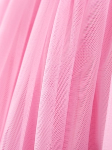 Pink tulle girls' summer dress featuring soft mesh layers and delicate pleated ruffles