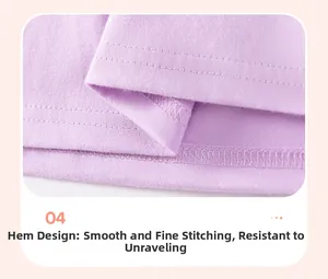 Détail de l'ourlet en coton violet avec une couture à double aiguille de qualité